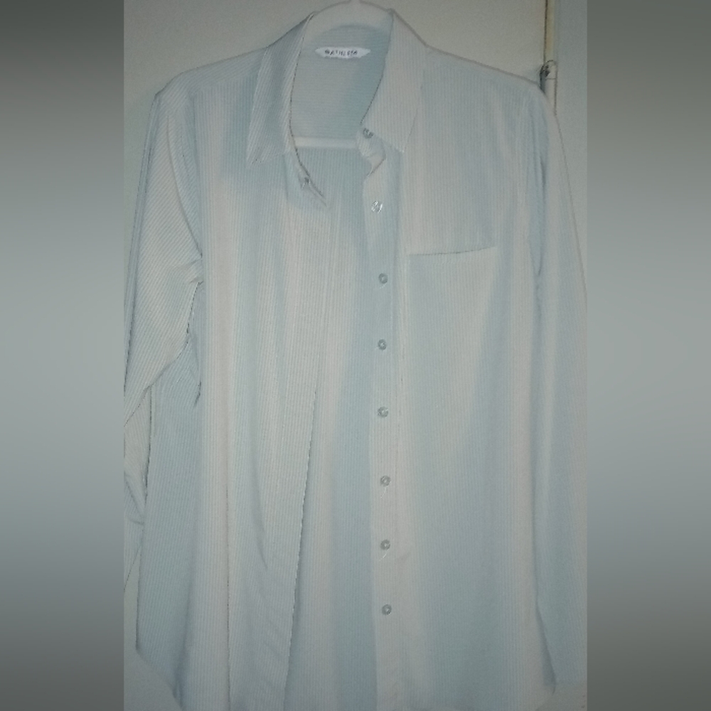 Athleta Women's Light Blue Striped Button Down Shirt - Picture 3 of 6